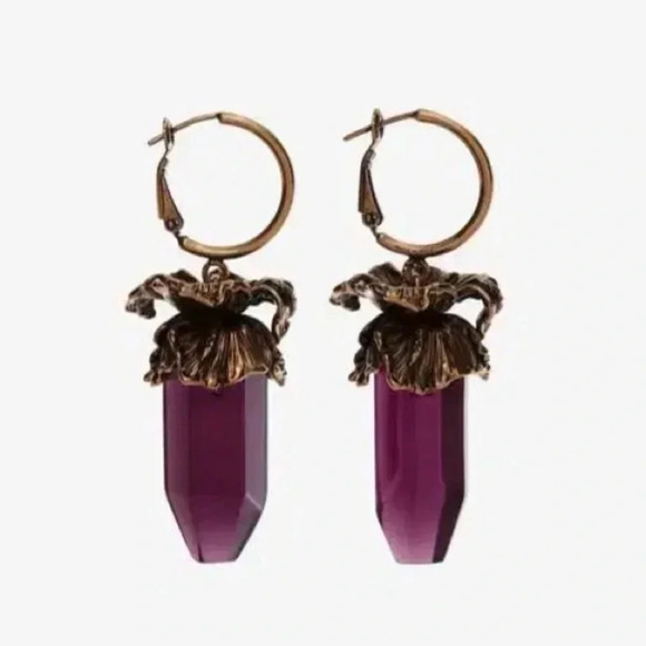 Alexander McQueen Crystal Iris Flower Drop Earrings - Picture 3 of 8